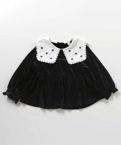 愛心領口刺繡層疊長款上衣