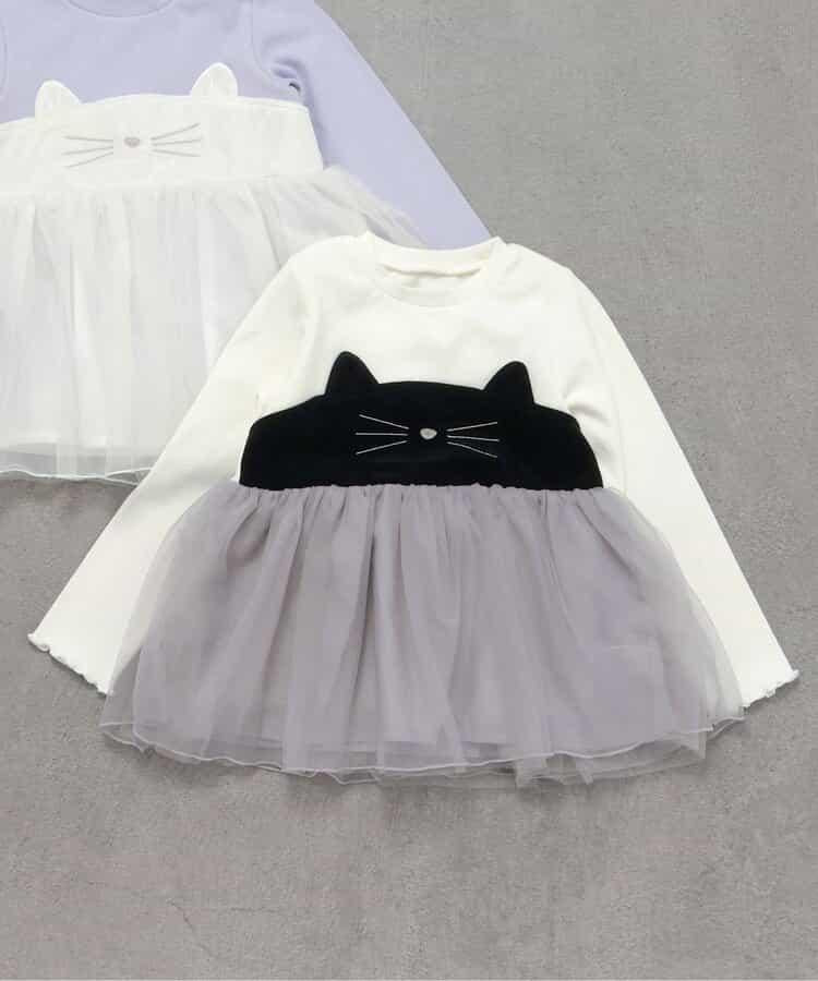 貓元素網紗拼接上衣