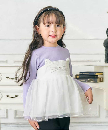 貓元素網紗拼接上衣