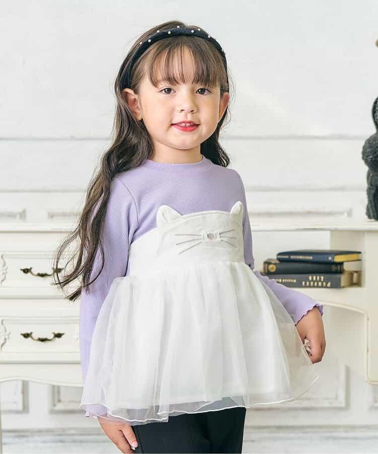 貓元素網紗拼接上衣