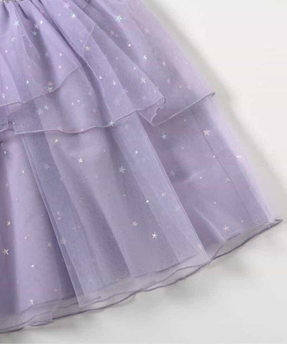 花瓣網紗蝴蝶結揹帶連衣裙