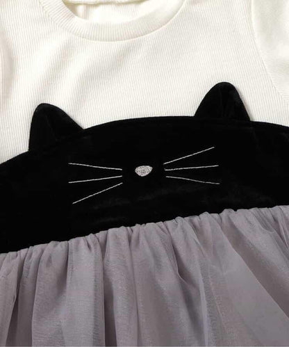 貓元素網紗拼接上衣