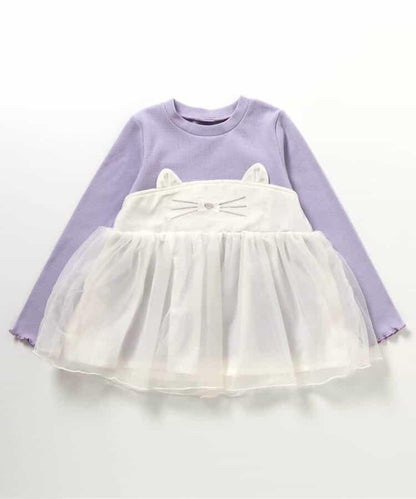 貓元素網紗拼接上衣