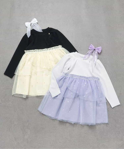 花瓣網紗蝴蝶結揹帶連衣裙