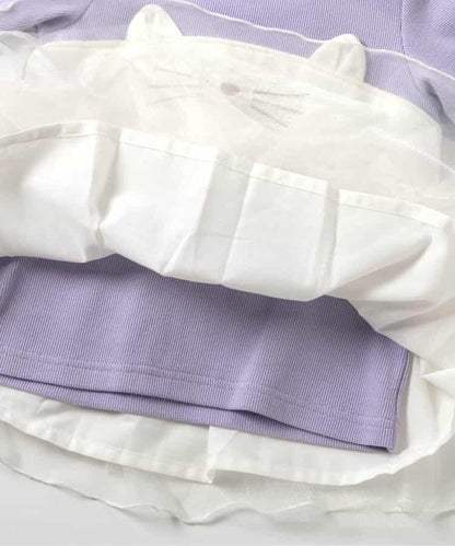 貓元素網紗拼接上衣