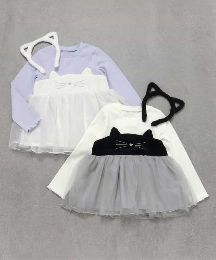 貓元素網紗拼接上衣