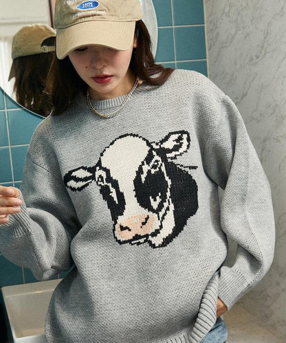 動物提花寬鬆針織衫