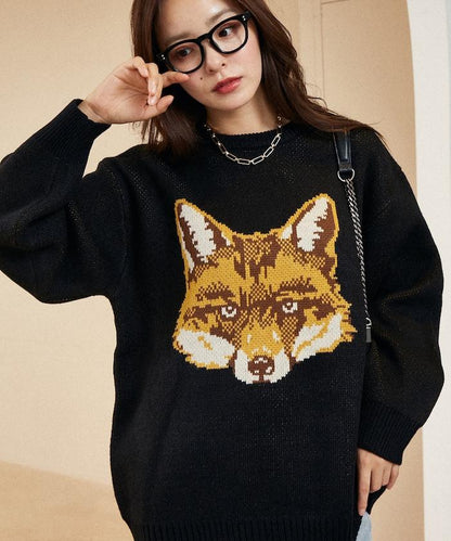 動物提花寬鬆針織衫