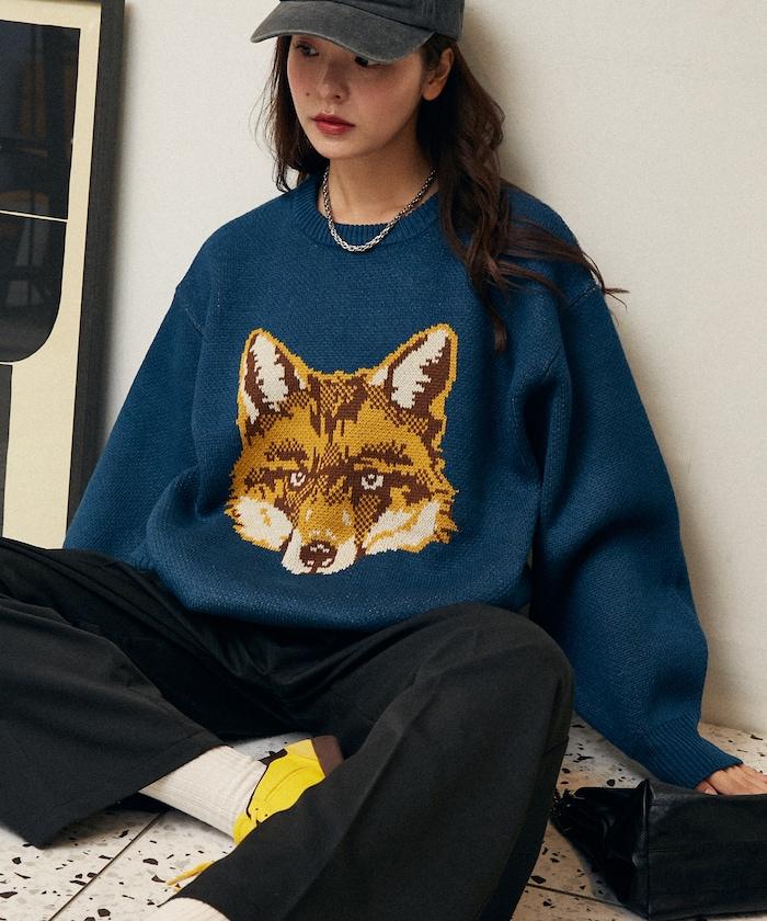 動物提花寬鬆針織衫