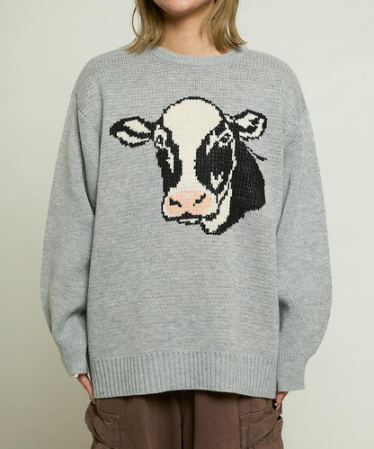 動物提花寬鬆針織衫