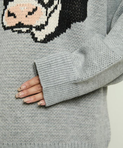 動物提花寬鬆針織衫