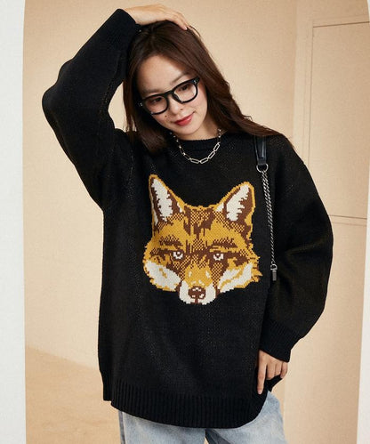 動物提花寬鬆針織衫