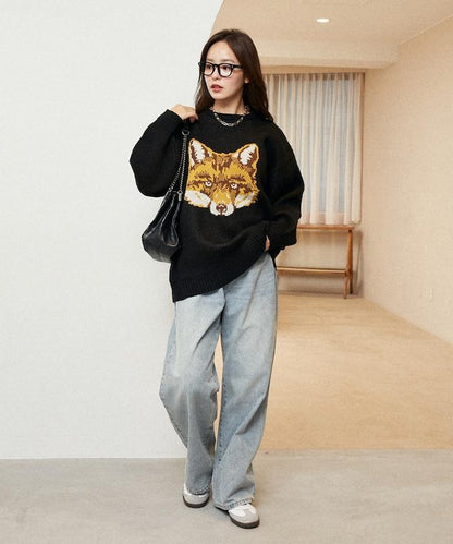 動物提花寬鬆針織衫