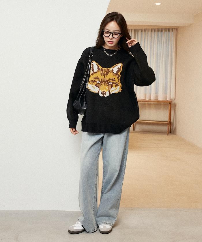動物提花寬鬆針織衫