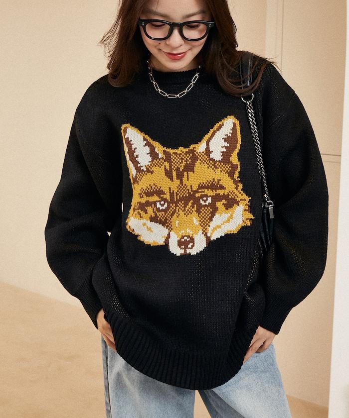 動物提花寬鬆針織衫