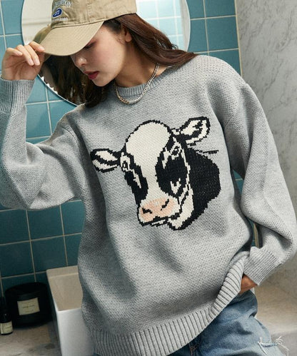 動物提花寬鬆針織衫