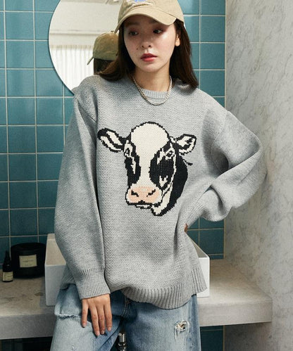 動物提花寬鬆針織衫