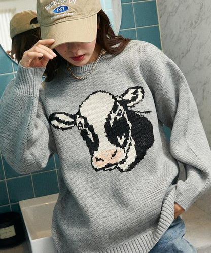 動物提花寬鬆針織衫
