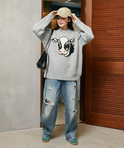 動物提花寬鬆針織衫