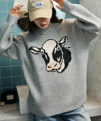 動物提花寬鬆針織衫