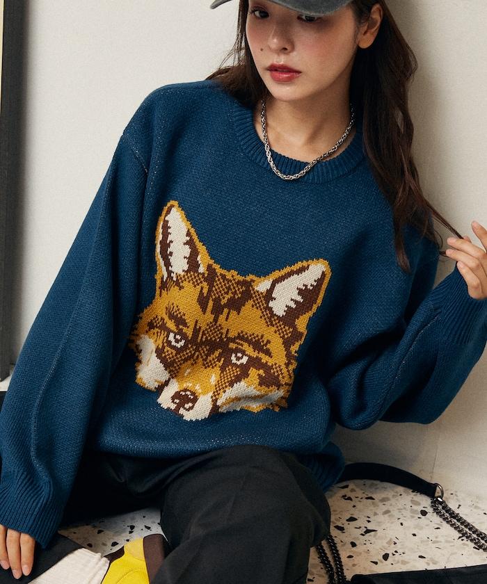 動物提花寬鬆針織衫