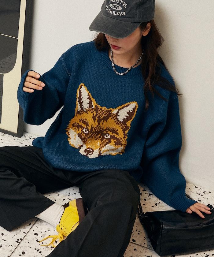 動物提花寬鬆針織衫