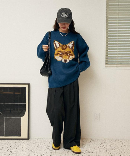 動物提花寬鬆針織衫