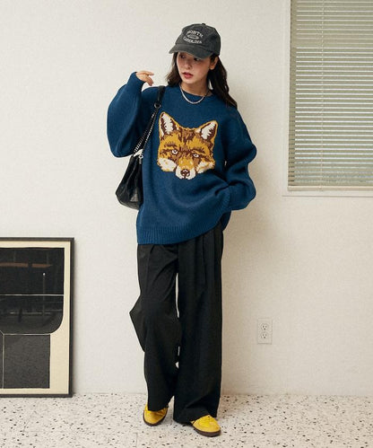 動物提花寬鬆針織衫