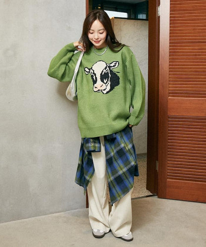 動物提花寬鬆針織衫