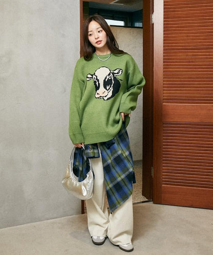 動物提花寬鬆針織衫