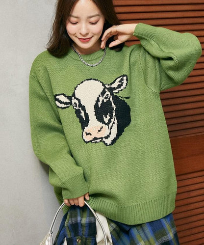 動物提花寬鬆針織衫