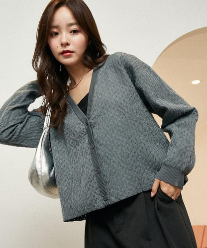 亮片透視提花針織開衫