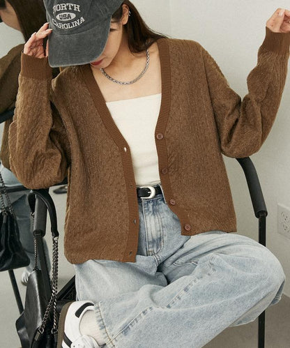 亮片透視提花針織開衫