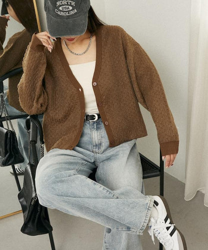 亮片透視提花針織開衫