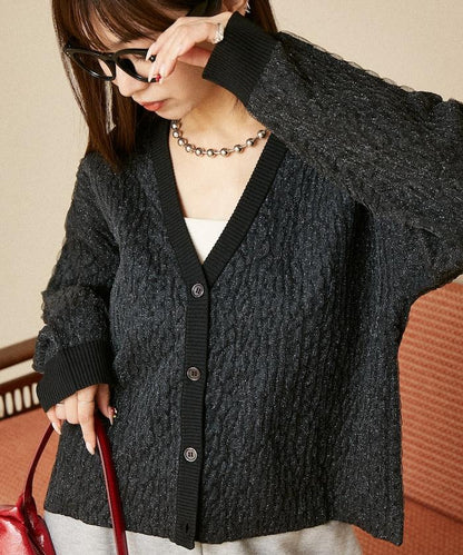 亮片透視提花針織開衫