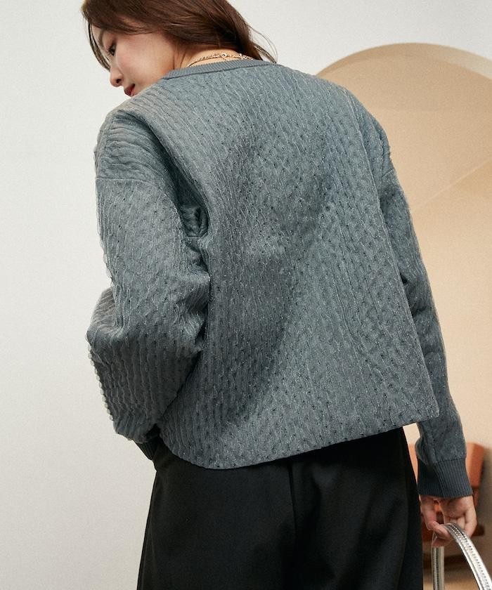 亮片透視提花針織開衫