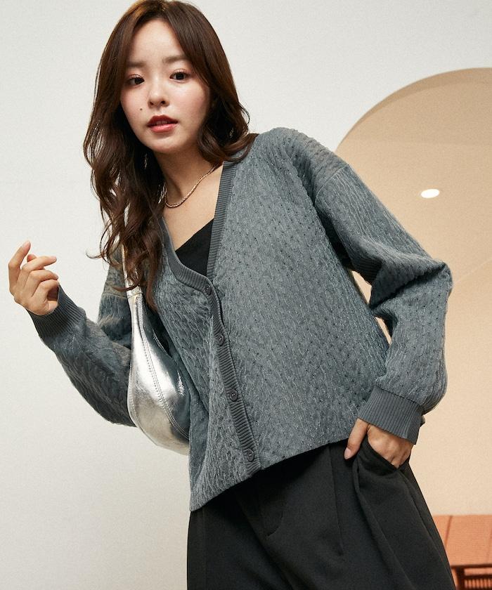 亮片透視提花針織開衫