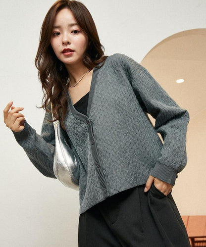 亮片透視提花針織開衫