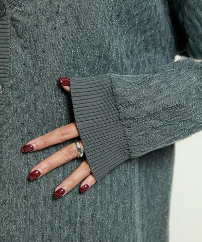 亮片透視提花針織開衫