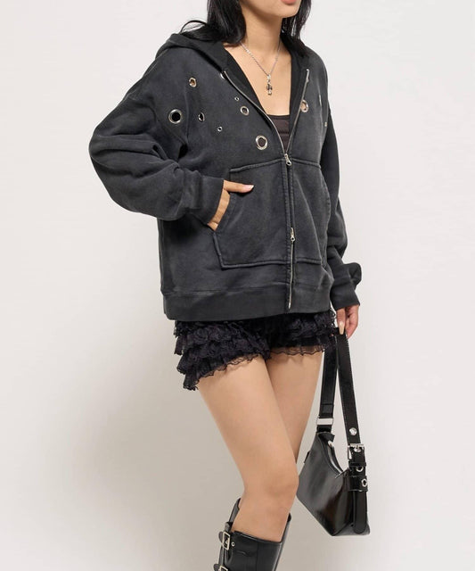 金屬孔眼拉鍊連帽衛衣