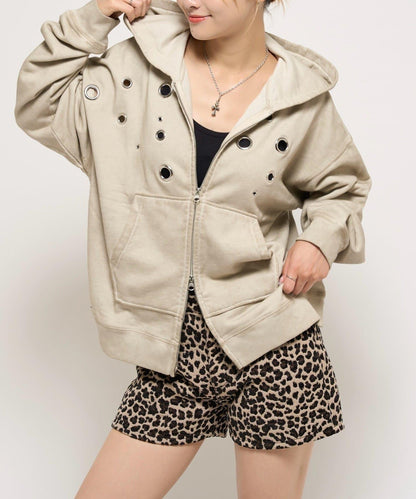 金屬孔眼拉鍊連帽衛衣