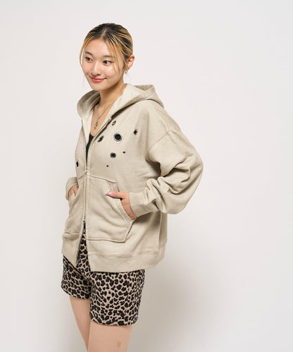 金屬孔眼拉鍊連帽衛衣