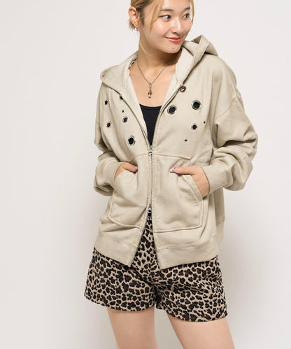 金屬孔眼拉鍊連帽衛衣