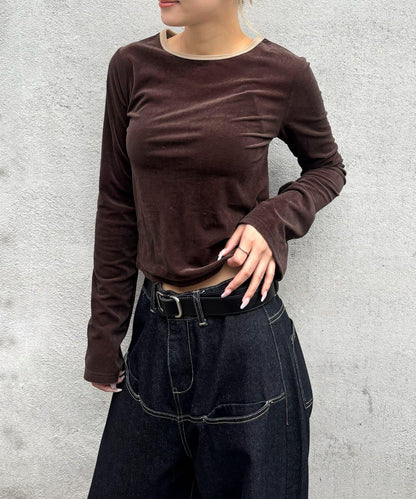 天鵝絨拼接上衣