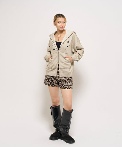 金屬孔眼拉鍊連帽衛衣