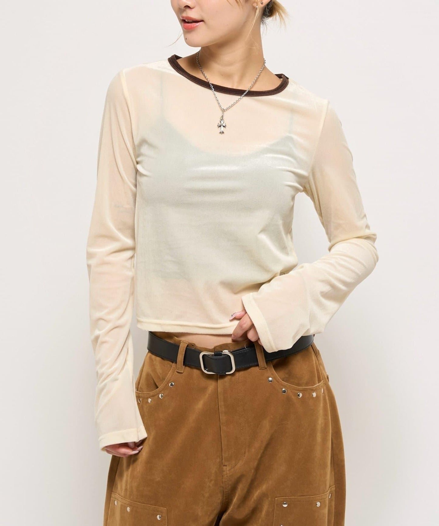 天鵝絨拼接上衣