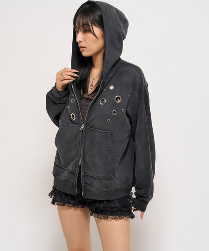 金屬孔眼拉鍊連帽衛衣