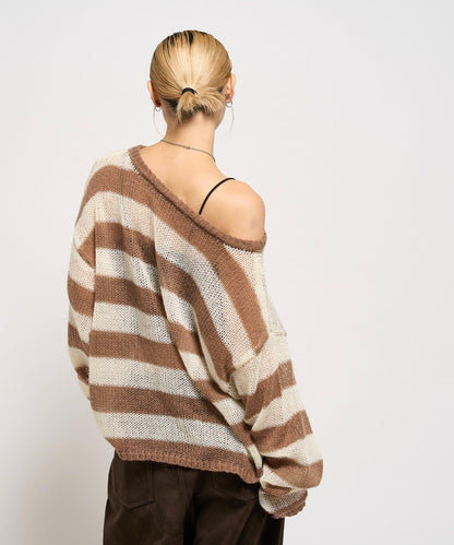 寬條紋網眼針織衫