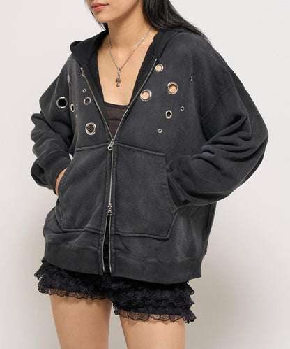 金屬孔眼拉鍊連帽衛衣
