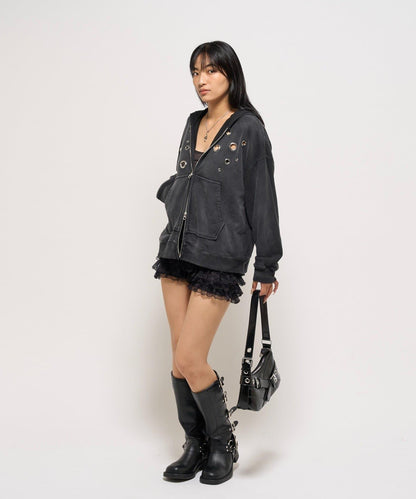 金屬孔眼拉鍊連帽衛衣